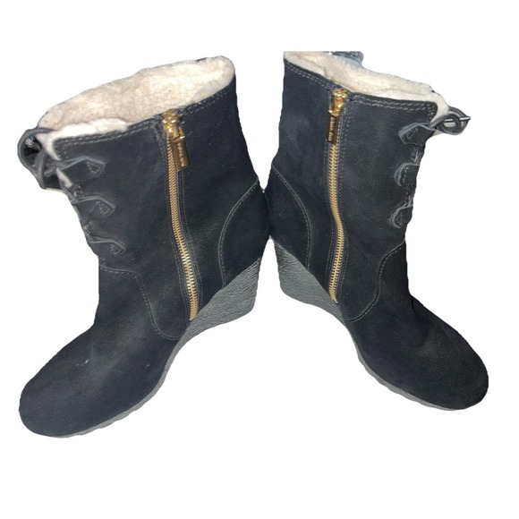 Michael Kors Shoes - Michael Kors Rory Black Suede Wedge Boots size 8 1/2M Zip And Lace formal MK
